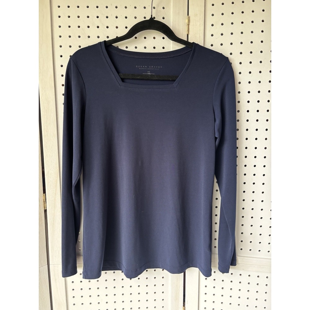 Susan Graver Modern Essentials Women's XS Liquid Knit Square Neck Top Long SLV
